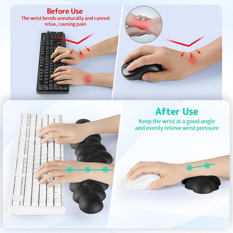 Sushret Cloud Wrist Rest for Keyboard and Mouse, Memory Foam PU Leather Keyboard Wrist Rest with Ergonomic Support, Non-Slip Base, Cute Arm Rest Pad & Palm Cushion, Office Desk Accessory, Black - Image 3